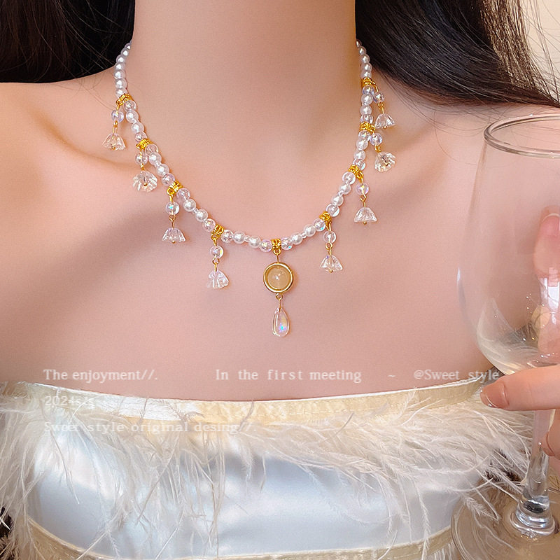 网红古风珍珠流苏项链女气质项圈串珠吊坠颈链小众设计锁骨链配饰