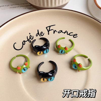 可爱小猫咪怪物戒指女小众个性