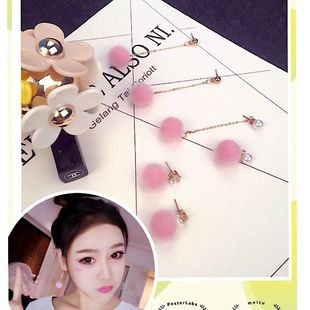 S925银针少女心简约锆石毛球秋冬耳环2020年新款 潮毛绒耳饰耳钉女