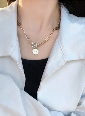 INS冷淡风美人头像双层金属项链