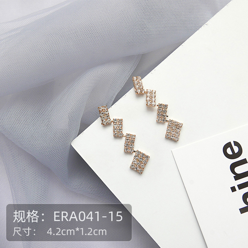 thumbnail for Korean fashion new women's long geometric circle earrings Creative and versatile rhinestone stud earrings C-shaped earring earrings