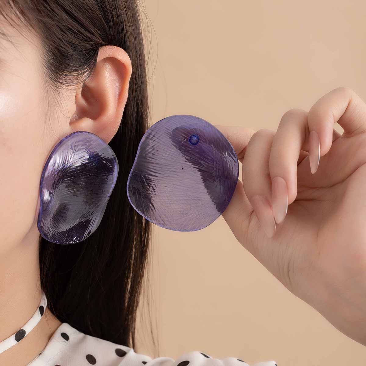 2025王菲同款耳环 网红多巴胺虾片耳钉夸张亚克力几何椭圆耳饰女