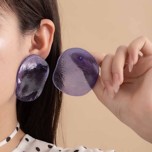2025王菲同款耳环 网红多巴胺虾片耳钉夸张亚克力几何椭圆耳饰女