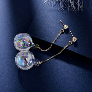 我是歌手张韶涵同款长款透明玻璃水球耳环气质个性耳钉无耳洞耳夹