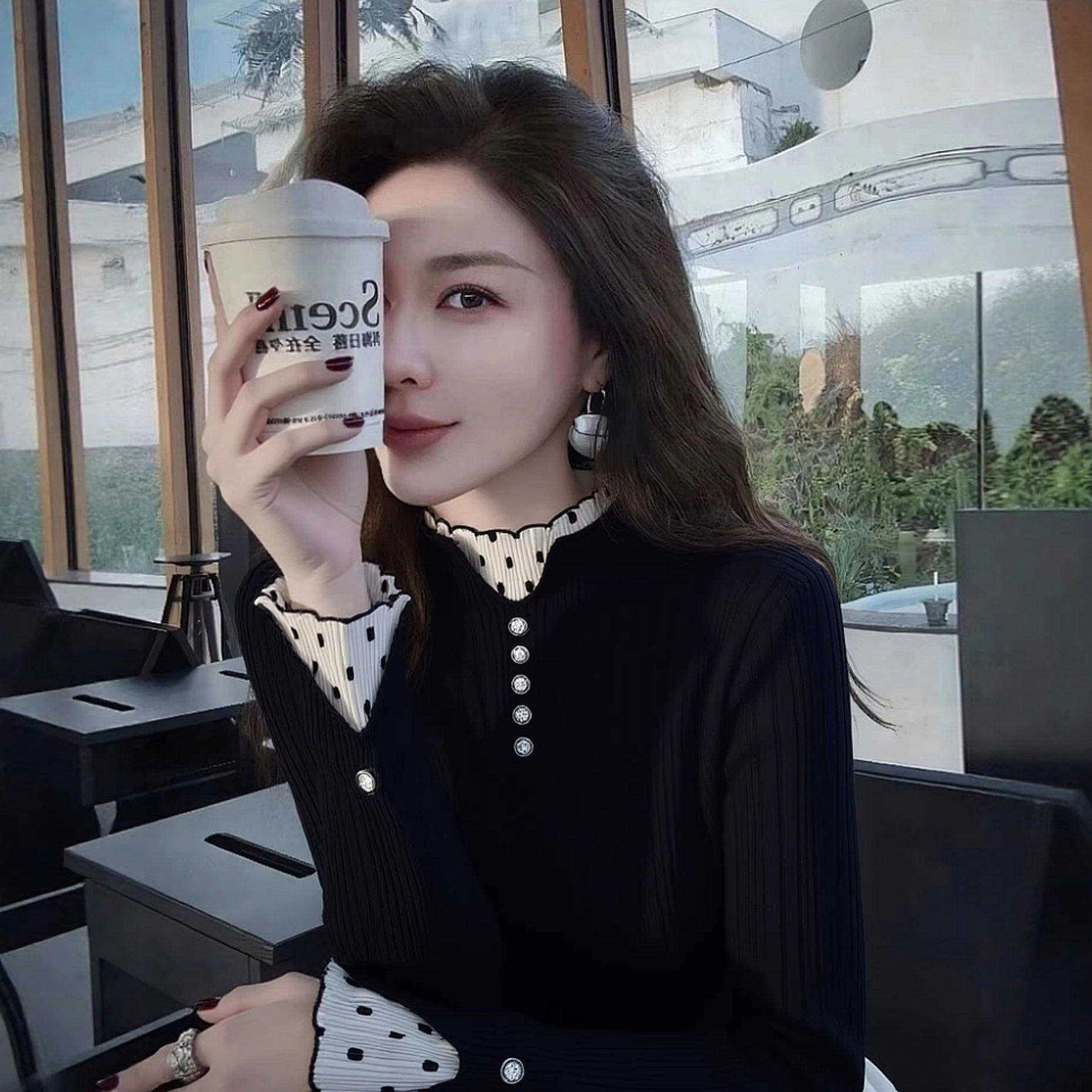 法式木耳边复古长袖打底衫女绝美别致上衣黑色显瘦小众上衣时尚,女装/女士精品,衬衫,淘宝优惠券,粉丝福利购,淘宝优惠卷