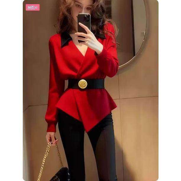 商场同款新年小香风收腰毛衣女秋冬气质名媛红色针织外套,女装/女士精品,毛衣,淘宝优惠券,粉丝福利购,淘宝优惠卷