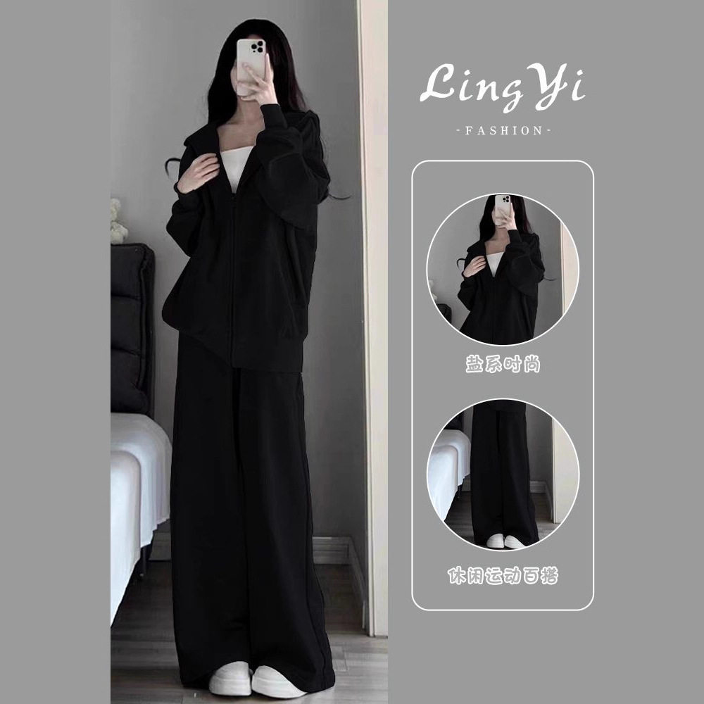 大码秋季运动服休闲套装女时尚洋气显瘦卫衣穿搭一整套胖mm300斤