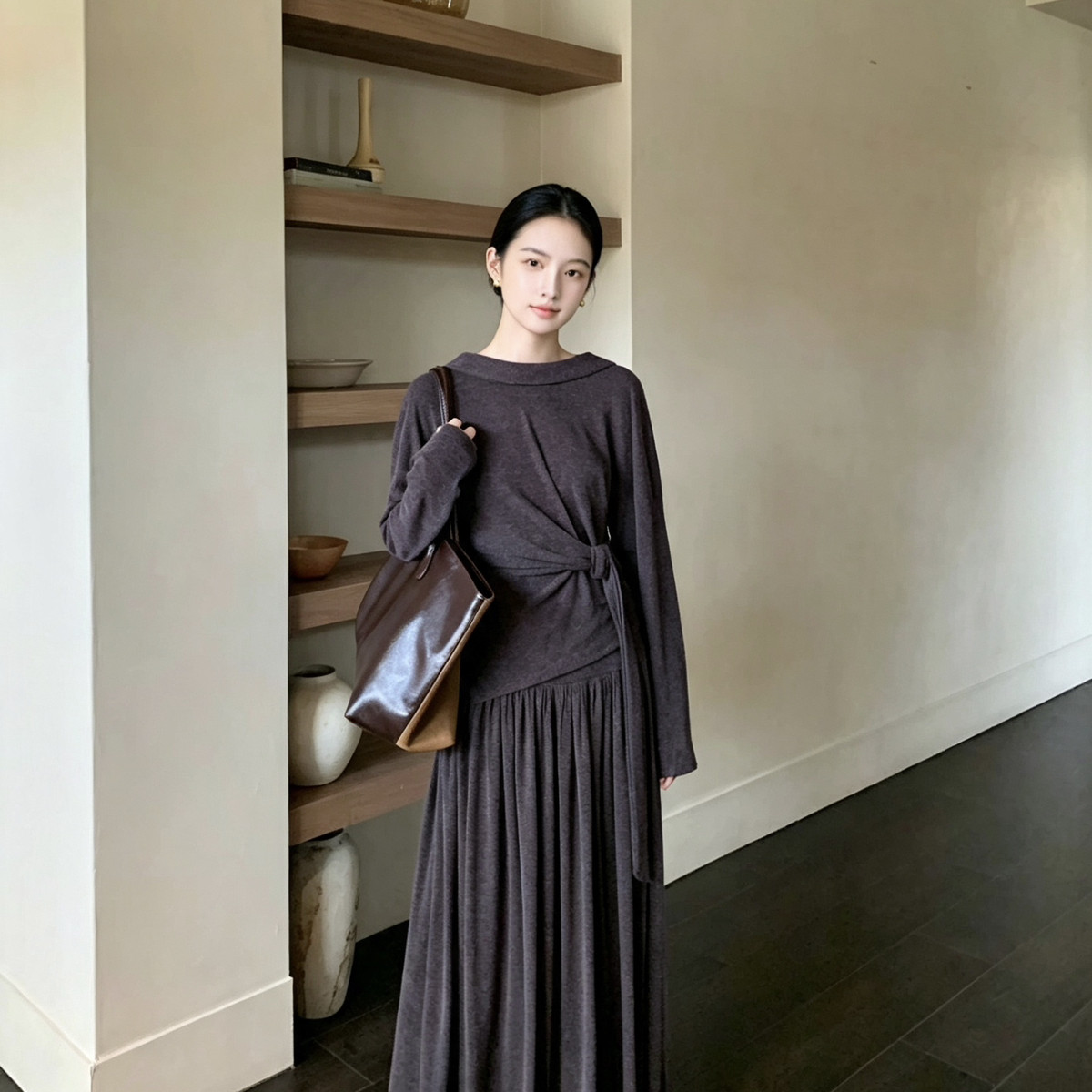 上衣高腰褶皱半身裙两件套 整套出售高腰线显瘦百搭通勤女套装