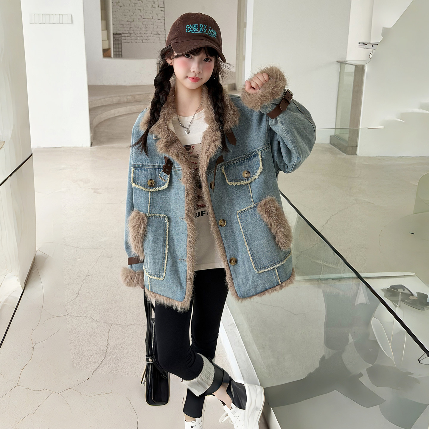 女童牛仔加绒外套秋冬款2026新款洋气小女孩大童韩版加厚冬装上衣