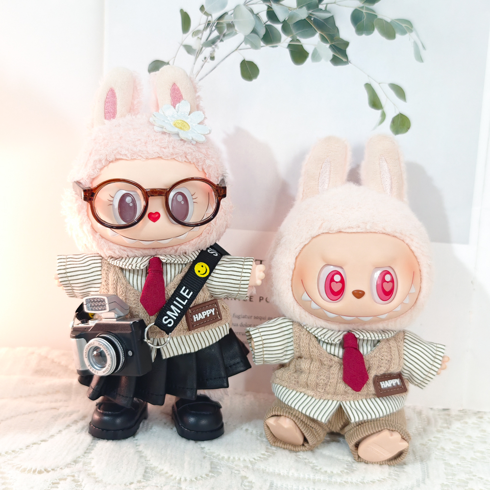 一代二代三代拉布布Labubu挂件衣服学院假2件衬衫甜酷风皮裙套装