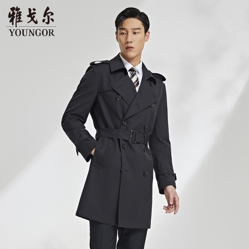 雅戈尔风衣春秋男士官方商务休闲英伦复古双排扣外套4585
