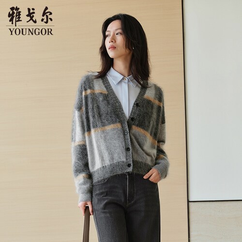 换货雅戈尔女士拉绒羊绒开衫秋冬新款保暖全山羊绒毛衫