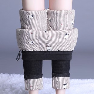 显瘦外穿铅笔裤 蚕丝棉加厚加棉牛仔裤 松紧腰修身 冬季 女高腰小脚裤