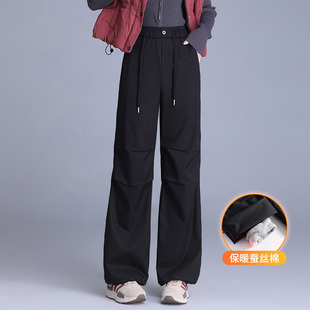 裤 加棉加厚阔腿工装 高腰显瘦蚕丝棉裤 时尚 冬季 百搭休闲直筒裤 新款