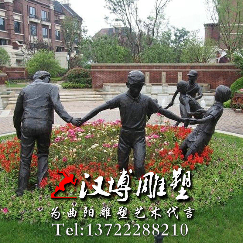 玻璃钢仿铜童趣小孩花坛玩耍雕塑 户外城市广场步行街商业街铜雕