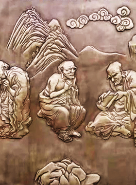 缎铜浮雕红色主题户外玻璃钢摆件