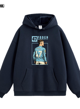 曼城 福登 卫衣FODEN 47号插画足球美式复古休闲潮牌加绒连帽衫