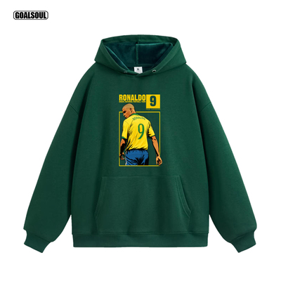 巴西队 罗纳尔多 卫衣RONALDO9号美式复古休闲潮牌宽松加绒连帽衫