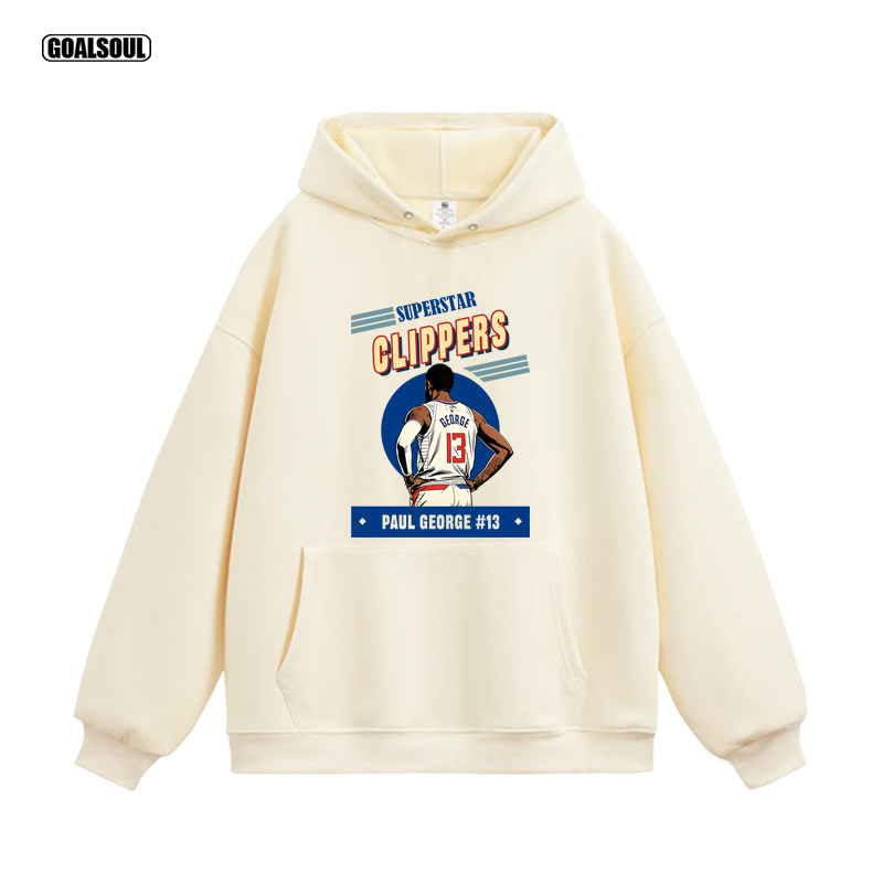 快船 保罗乔治 卫衣GEORGE插画篮球美式复古休闲潮牌加绒连帽衫
