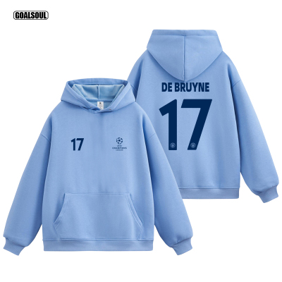 曼城 德布劳内 连帽卫衣DE BRUYNE 17号 足球休闲运动加绒外套