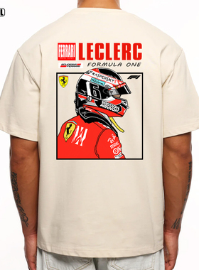 F1勒克莱尔 T恤LECLERC赛车插画 美式复古休闲潮牌 重磅纯棉短袖