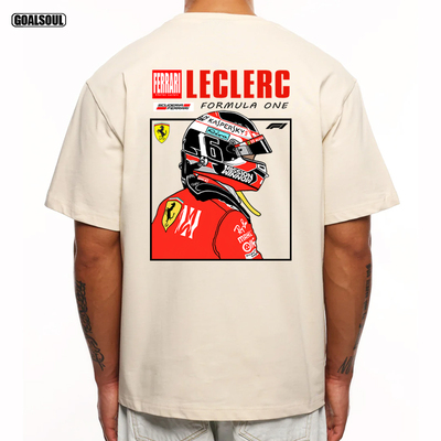F1勒克莱尔 T恤LECLERC赛车插画 美式复古休闲潮牌 重磅纯棉短袖