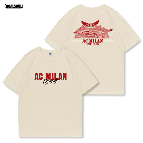 AC米兰 T恤 AC MILAN足球插画美式复古休闲潮牌 重磅纯棉短袖T