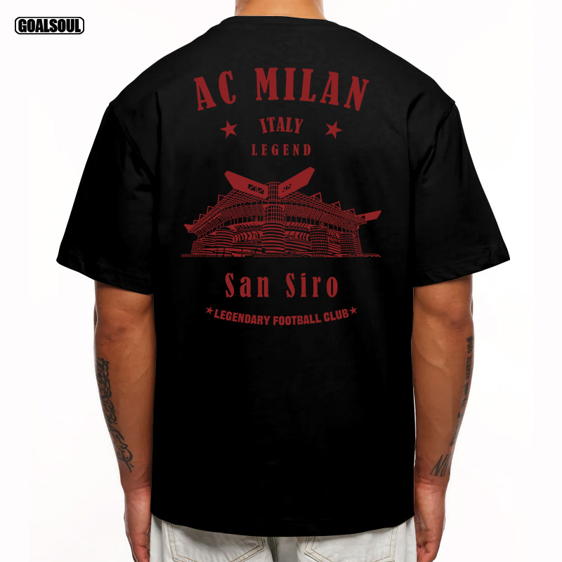 AC米兰 T恤 AC MILAN足球插画美式复古休闲潮牌 重磅纯棉短袖T