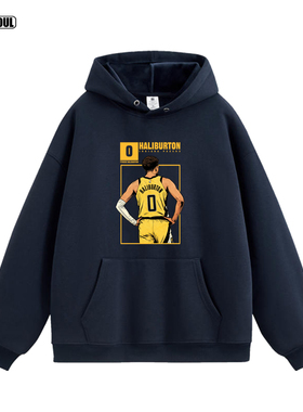 步行者 哈利伯顿 卫衣HALIBURTON篮球美式复古休闲潮牌加绒连帽衫
