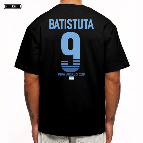 阿根廷 巴蒂斯图塔 9号BATISTUTA足球休闲宽松重磅纯棉短袖T恤