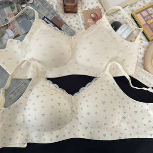 甜美碎花内衣女小胸聚拢无钢圈舒适透气收副乳防下垂学生无痕文胸