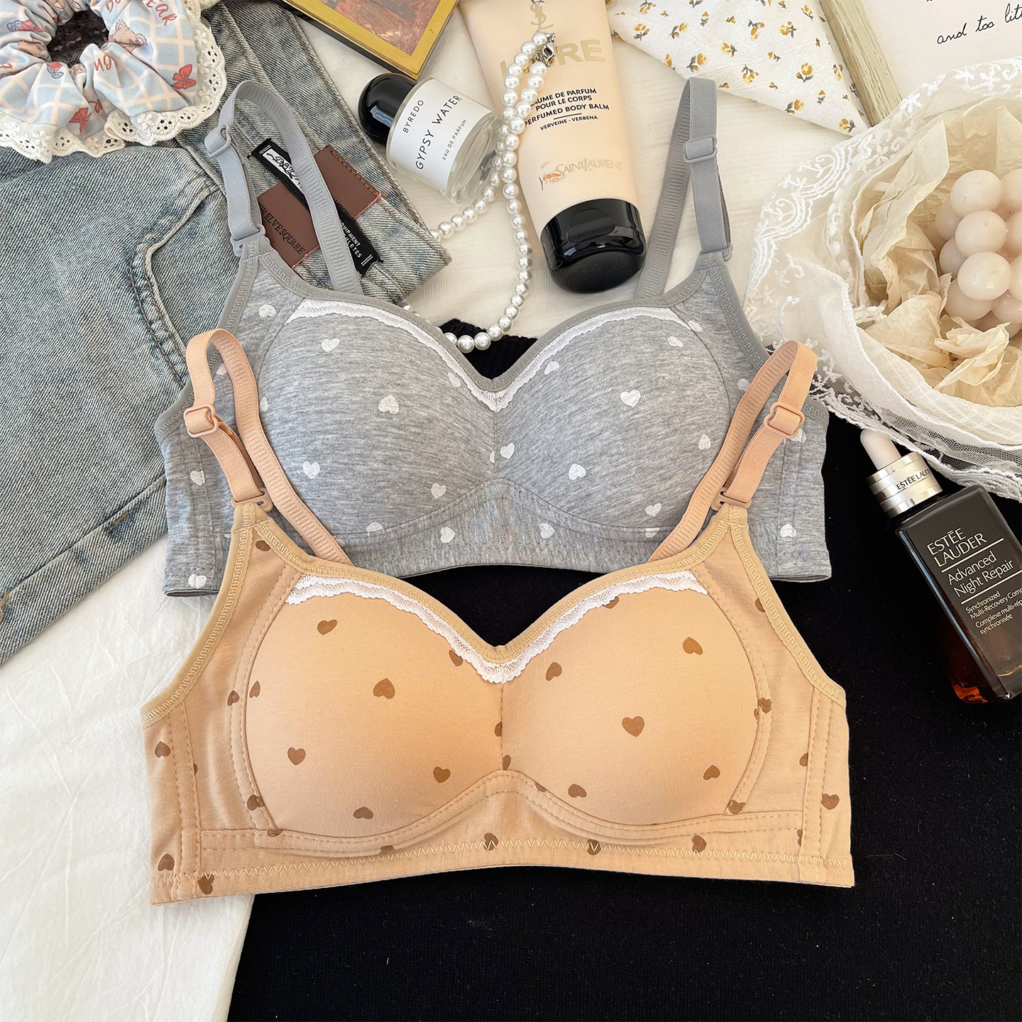 甜美爱心内衣女小胸聚拢无钢圈学生高中生少女舒适透气蕾丝边文胸