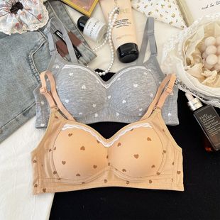 甜美爱心内衣女小胸聚拢无钢圈学生高中生少女舒适透气蕾丝边文胸