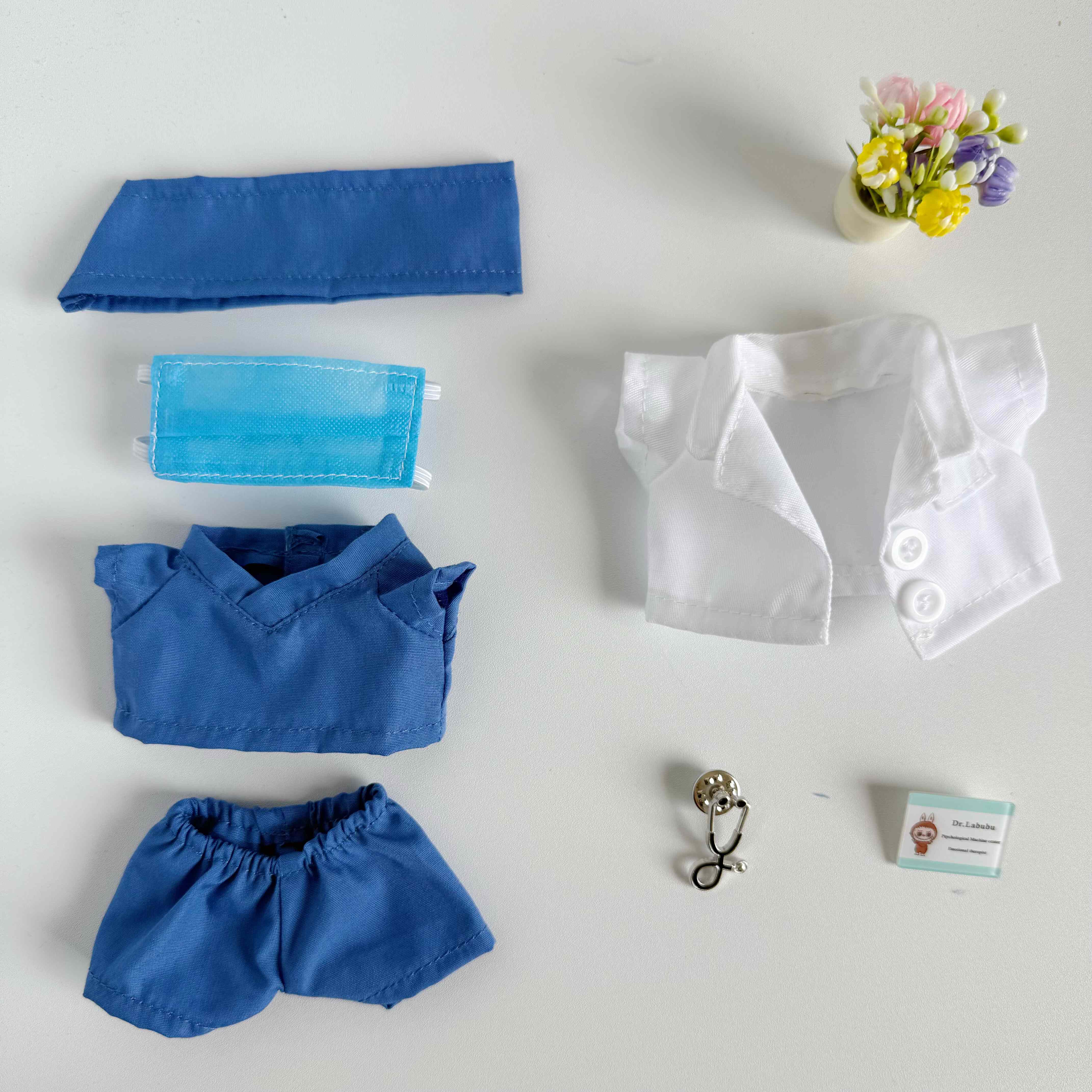 拉布布娃衣娃衣17cm搪胶拉布布娃衣医生制服套装绿色护士套装