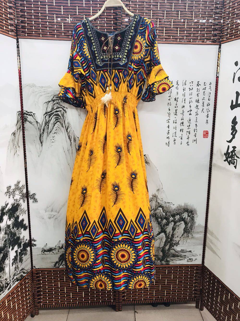 Cotton silk Dress Mid length version Maxi dress 2019 Autumn Thailand Man-made Cotton silk Show thin Exorcism Bohemiain the Women's clothing/Boutique , Dress  category - from Buy2taobao.com to provide professional Taobao agent buy service