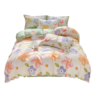 小清新纯棉床上四件套全棉100床单被套被罩春夏床品床笠款三件套4