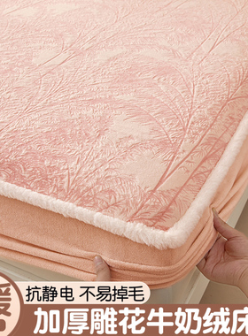 秋冬加厚牛奶绒立体雕花床笠单件加绒全包床垫套床罩保护套三件套