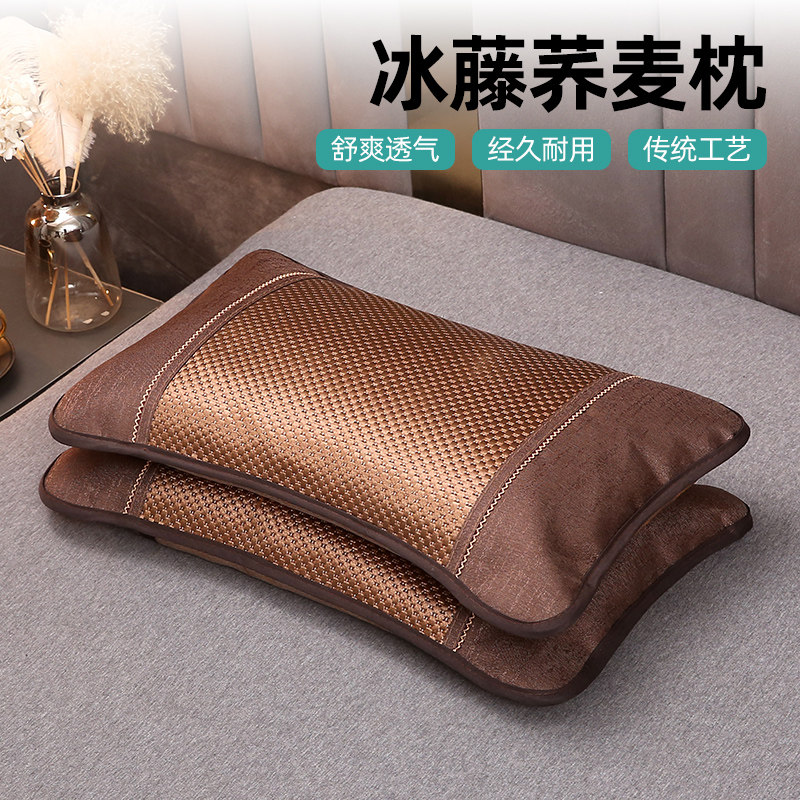 荞麦枕头夏季夏天凉席枕芯竹枕成人护颈椎助睡眠专用硬整头男冰藤