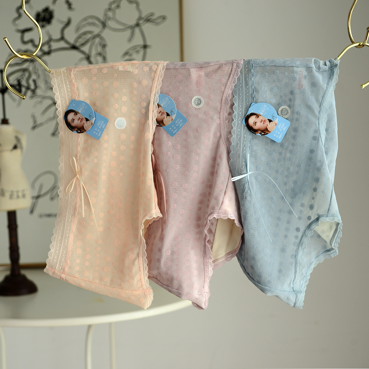 新款黛丝少女内裤 网纱透明蕾丝性感圆点轻薄女士纯色中低腰短裤,女士内衣/男士内衣/家居服,女三角裤,淘宝优惠券,粉丝福利购,淘宝优惠卷