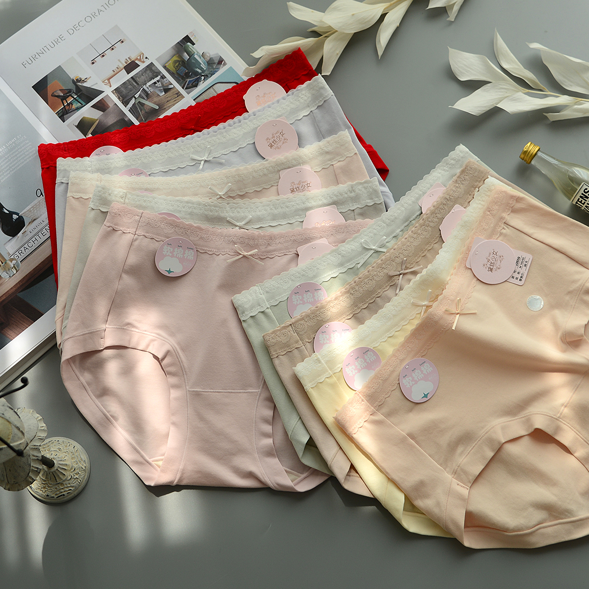 新品黛丝少女中腰三角内裤纯色简约全棉包臀柔软透气抗菌女士短裤