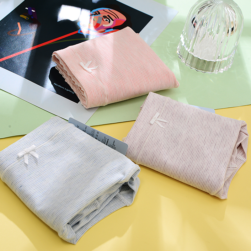 满39元包邮 黛丝少女条纹小清新莫代尔棉柔软舒适女士中低腰内裤