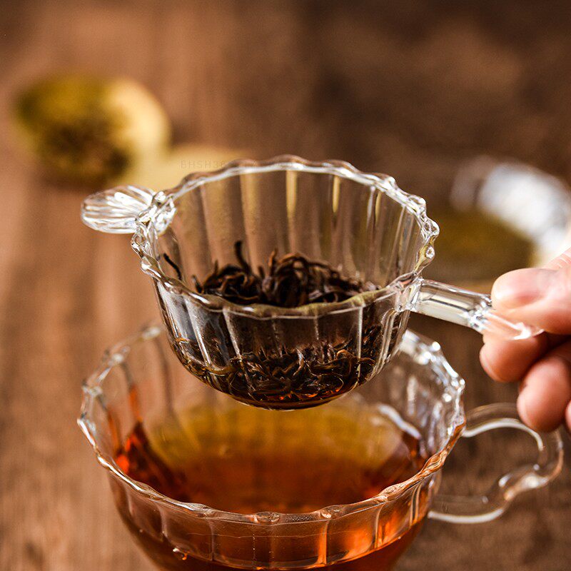 出口日本同款耐热玻璃茶滤过滤器 英式下午茶茶漏 带托盘复古条纹