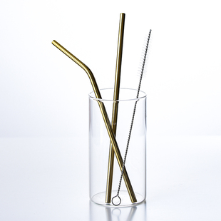 北欧风金色不锈钢吸管加长金属吸管奶昔杯吸管梅森杯弯曲吸管刷