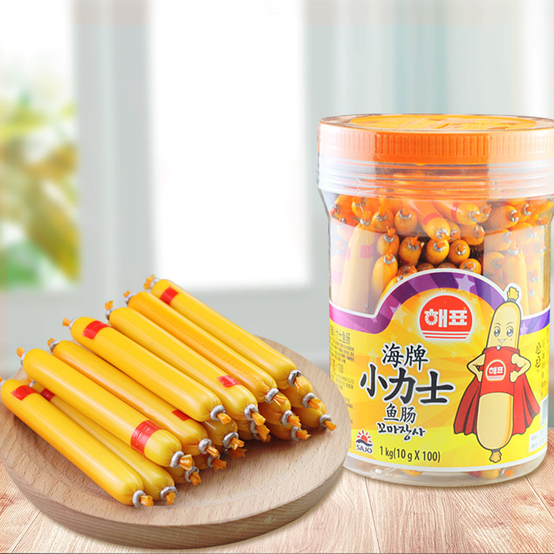 韩国进口海牌小力士鱼肠 桶装1000g 儿童鱼肠零食 原味鳕鱼肠