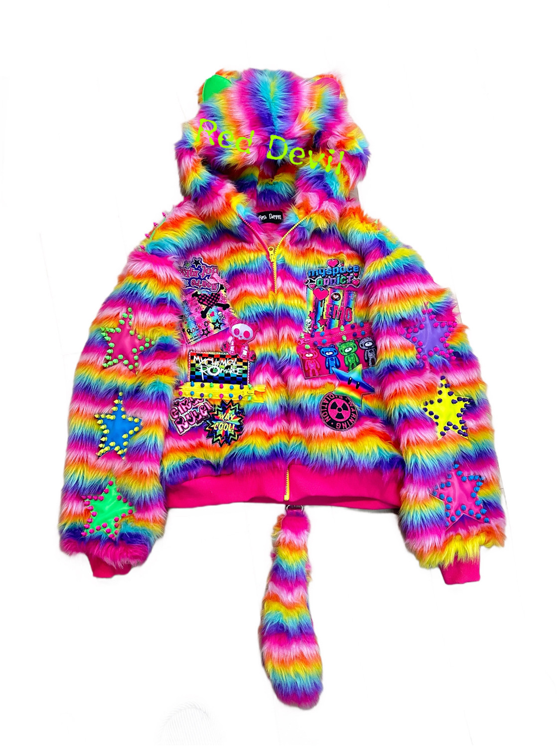 thumbnail for RedDevil original design subculture Harajuku decora color wool padded jacket cat ears plus cotton jacket