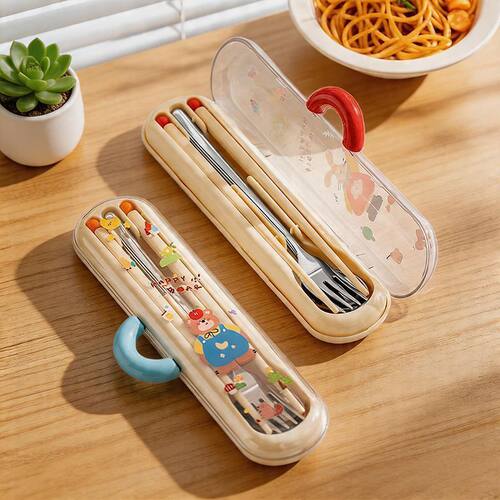 学生餐具套装一人用304不锈钢筷子勺子套装食品级便携餐具收纳盒