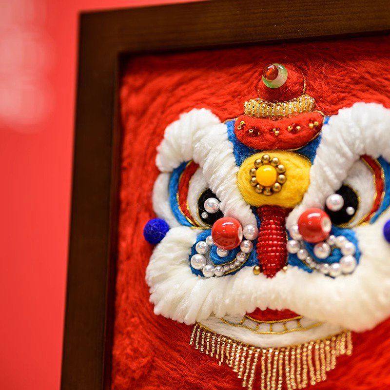 羊毛毡戳戳乐diy材料包醒狮刺绣瑞兽相框画家居摆件手作创意礼物,居家布艺,戳戳绣,淘宝优惠券,粉丝福利购,淘宝优惠卷