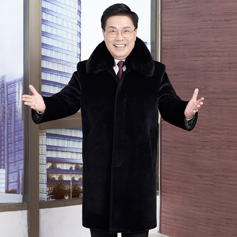 冬季中年男士大衣加绒中老年人毛