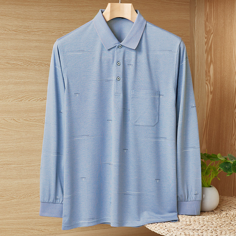 男士爸爸装春装长袖t恤宽松休闲薄款40-50岁中老年人爷爷装上衣服