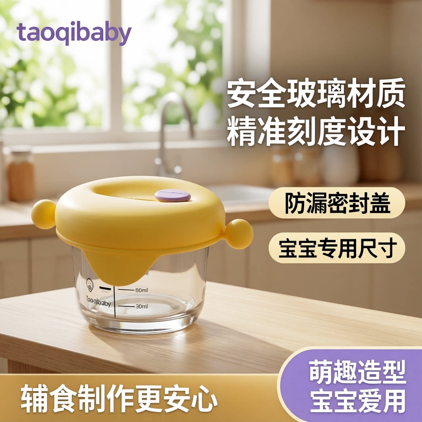 淘气宝贝辅食盒婴儿辅食玻璃蒸碗